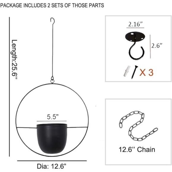 2 Pcs Hanging Planters for Indoor and Outdoor Plants with Hooks and Chains - Picture 3 of 7